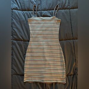 H&M Divided Green, Pink, and White Striped Mini Dress